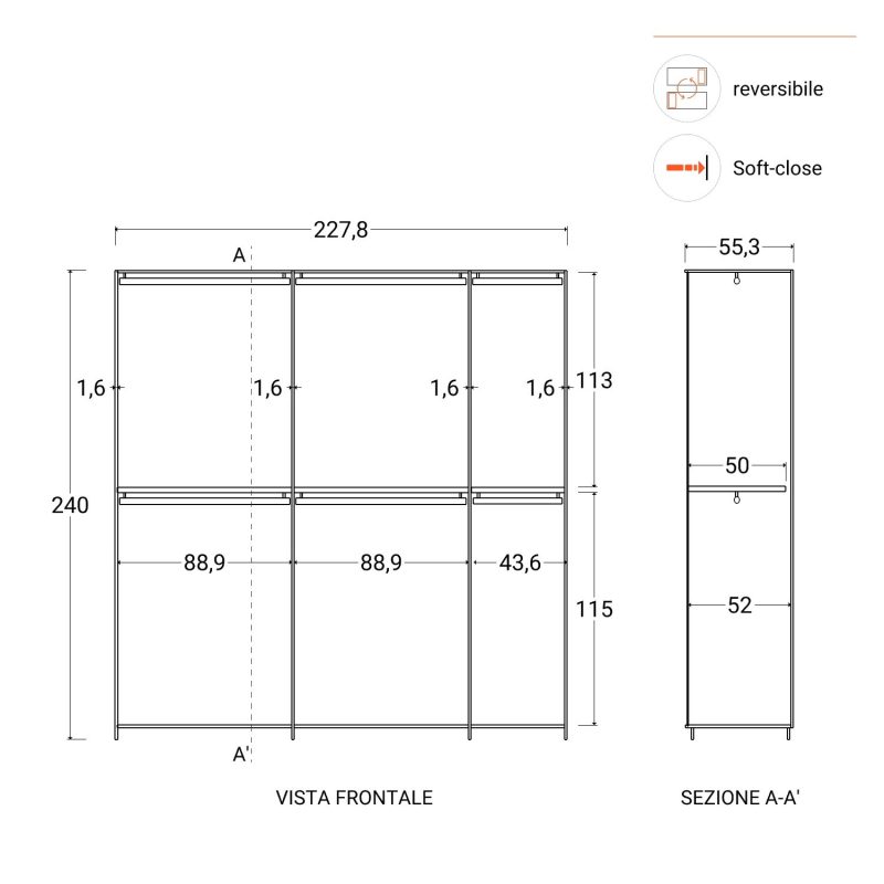 Armadio battente  - cashmere e antracite - Berwin - immagine 3