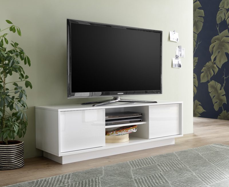 Mobile porta TV 2 ante e vano a giorno bianco lucido 139 cm  - Carrara