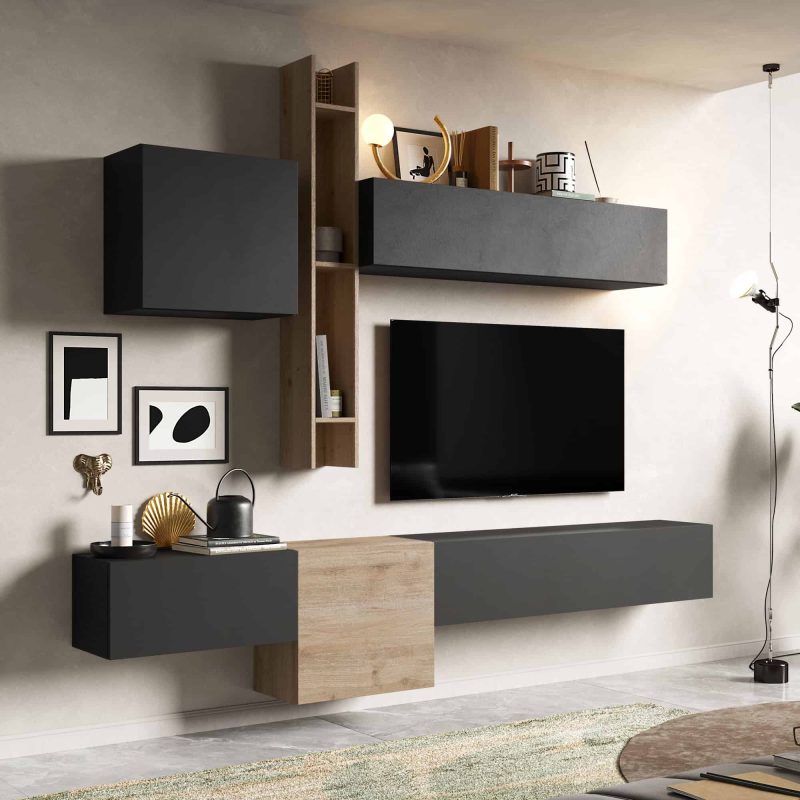 Parete attrezzata 276x30x175 h cm, Cashmere, Cadiz, Lava, collezione - Limity