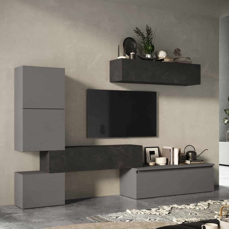 Parete attrezzata 295x190x40 h cm, finitura Ardesia, Piombo e Gesso - Limity - immagine 3