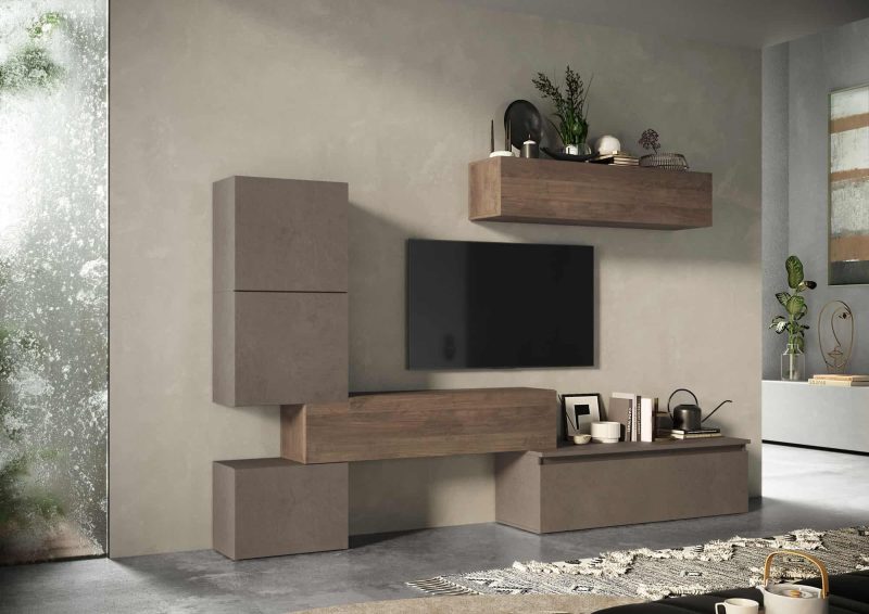 Parete attrezzata moderna 290x190 cm bronzo e noce PAL24 - Limity
