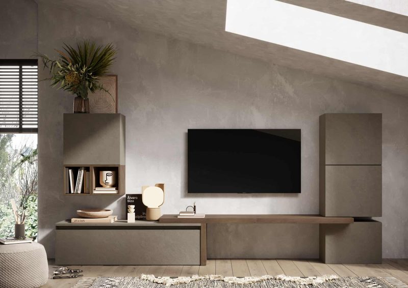 Parete attrezzata moderna 290x140 cm argilla e noce - Limity