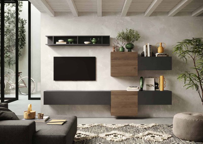 Parete attrezzata sospesa 262x185 cm lava e mercure - Infinity