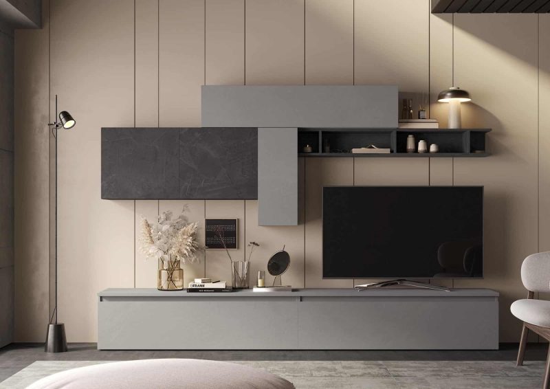 Parete attrezzata 276x39x190h cm ardesia e piombo - Infinity