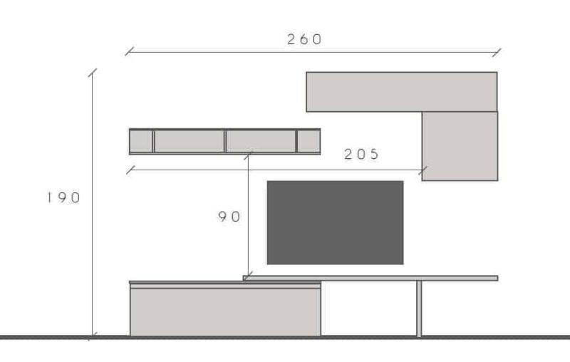 Parete attrezzata con mensola a terra 260x190 cm grigio e piombo  - Infinity - immagine 2