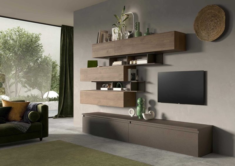 Parete attrezzata moderna 276x190 cm argilla e bronzo - Infinity