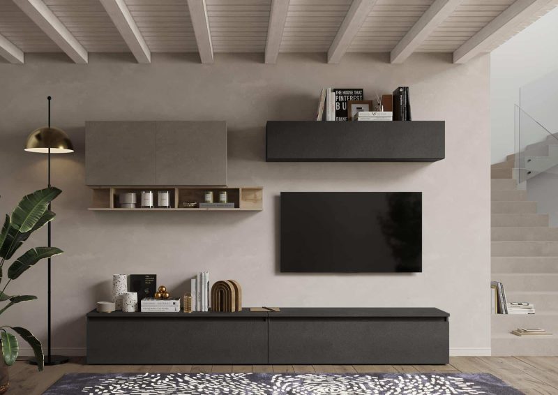 Parete attrezzata moderna 276x200 cm argilla/rovere/grafite - Infinity