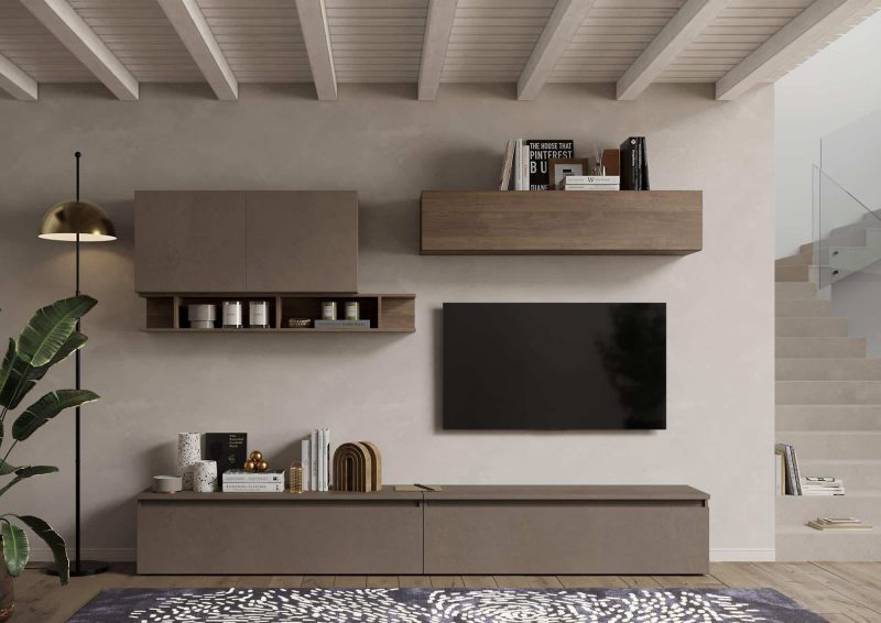 Parete attrezzata moderna 276x200 cm bronzo e noce - Infinity