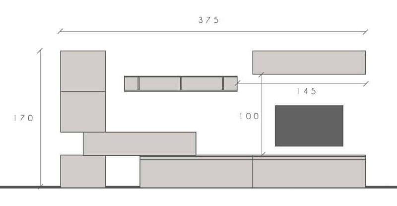 Parete attrezzata componibile 375x170 cm argilla, bronzo e rovere  - Infinity - immagine 2