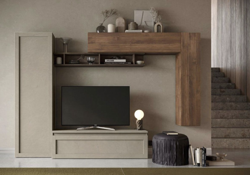 Parete attrezzata 272x186x40, finitura Argilla, Bronzo e Mercure - Limity