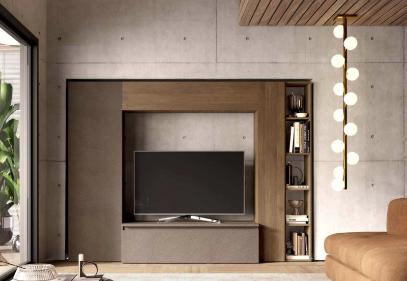 Parete attrezzata con libreria 248x186 cm argilla e noce  - Limity