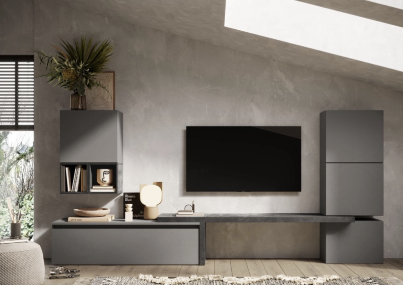 Parete attrezzata moderna 290x140 cm grigio e piombo - Limity