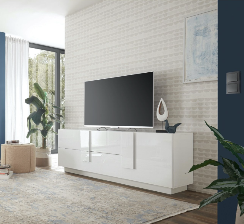 Mobili tv Bianco laccato lucido 2 cassetti, un'anta - immagine 3