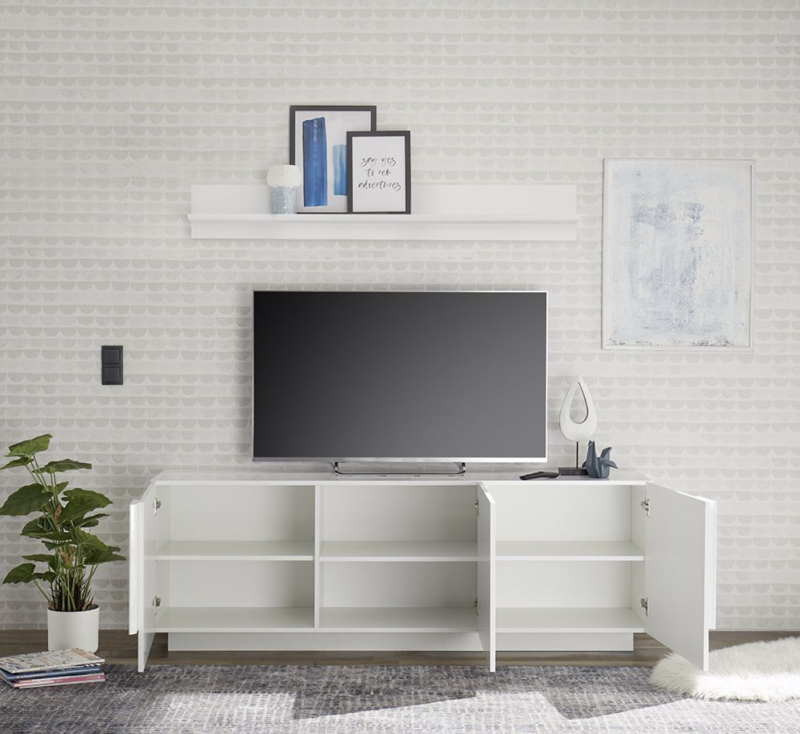 Mobile tv Bianco laccato lucido, 3 ante - immagine 2