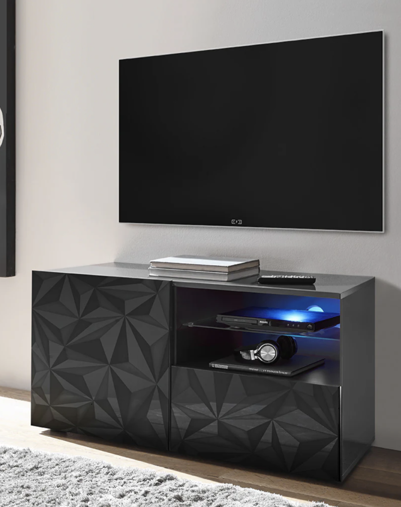 Elenio - Porta tv moderno con anta e cassetto frontale serigrafato cm 122x42x57h