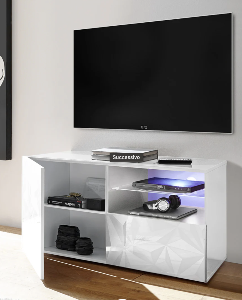 Elenio - Porta tv moderno con anta e cassetto frontale bianco cm 122x42x57h - immagine 3