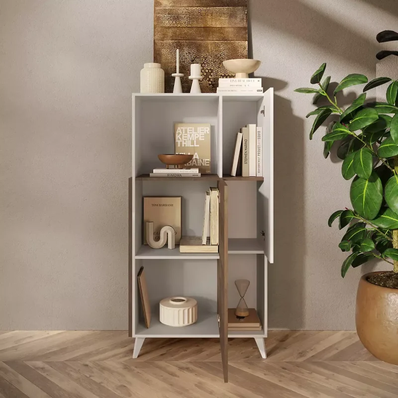 Credenza con piedini alta, finitura Bianco lucido e Mercure - immagine 2