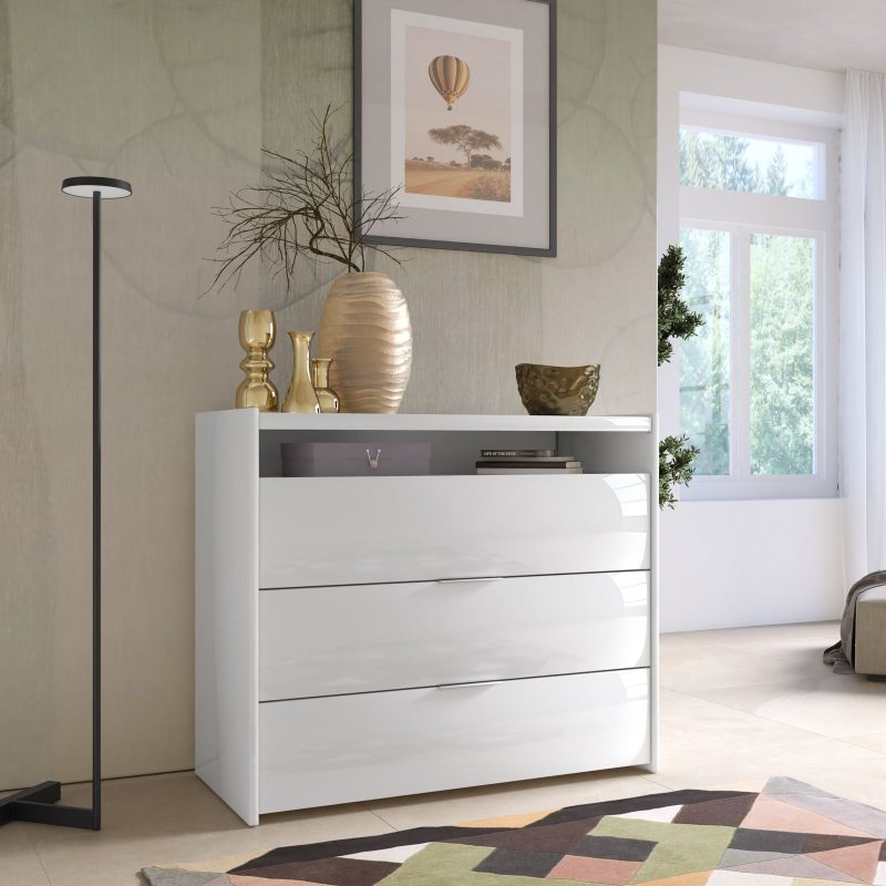Comò con 3 cassetti soft close bianco lucido - Maika - immagine 2