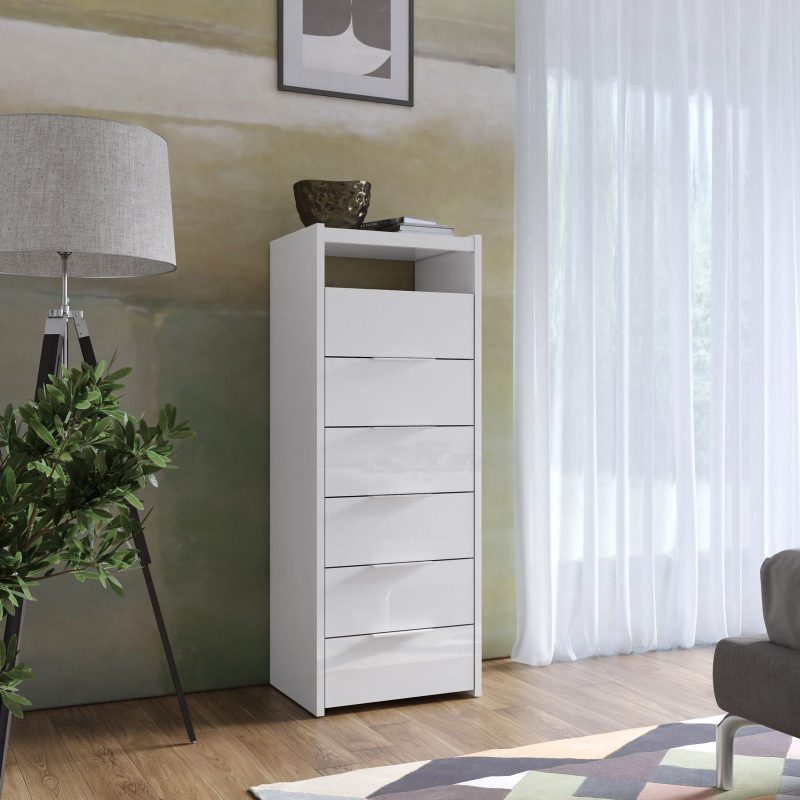 Cassettiera con 6 cassetti soft close bianco lucido - Maika