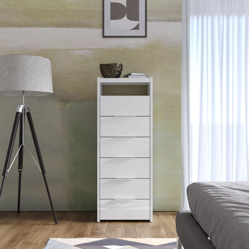 Cassettiera con 6 cassetti soft close bianco lucido - Maika - immagine 2