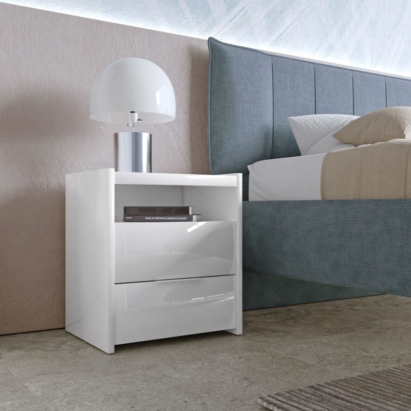 Coppia di comodini a 2 cassetti soft close bianco lucido - Maika