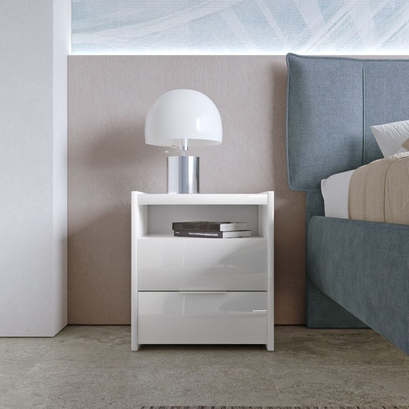 Coppia di comodini a 2 cassetti soft close bianco lucido - Maika - immagine 2