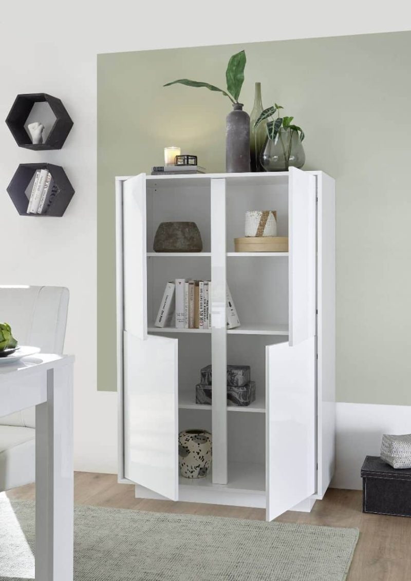 Credenza moderna alta con 4 ante in finitura bianco lucido - Carrara - immagine 2