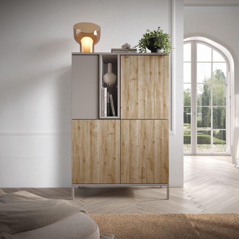Credenza 110x150h cm cashmere e cadiz con 4 ante e vani a giorno - Gent