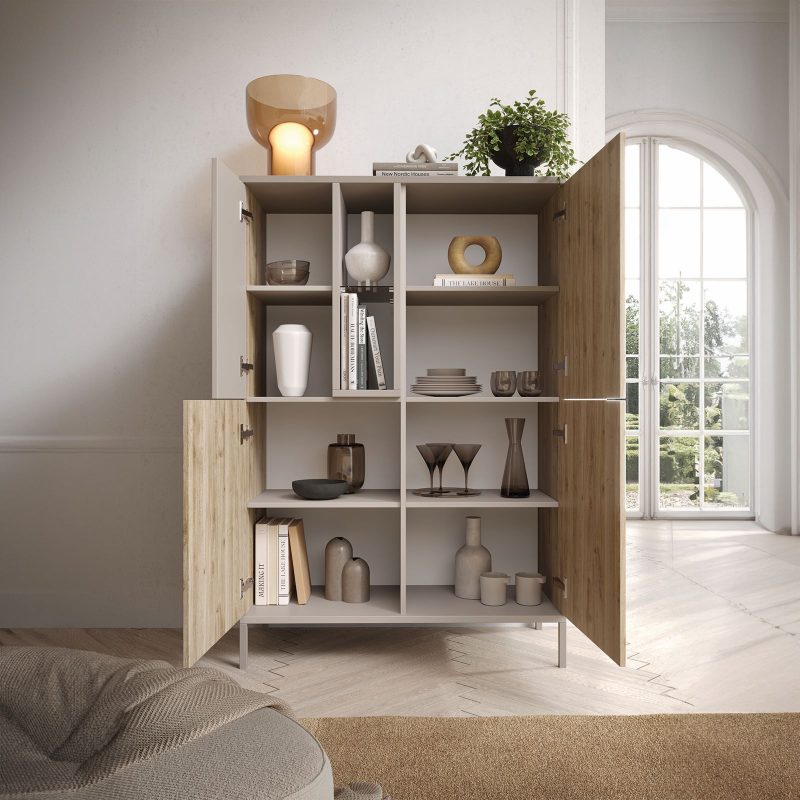 Credenza 110x150h cm cashmere e cadiz con 4 ante e vani a giorno - Gent - immagine 2
