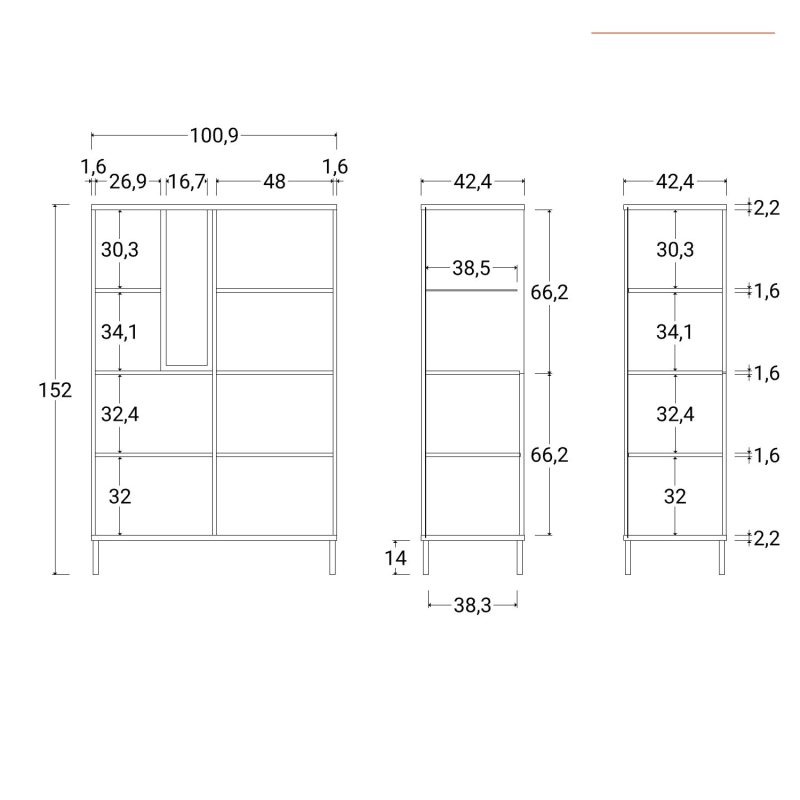 Credenza 110x150h cm cashmere e cadiz con 4 ante e vani a giorno - Gent - immagine 3