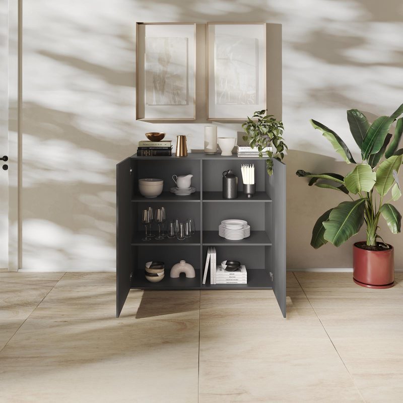 Credenza 121x123h cm con 2 ante serigrafate antracite - Drako - immagine 2