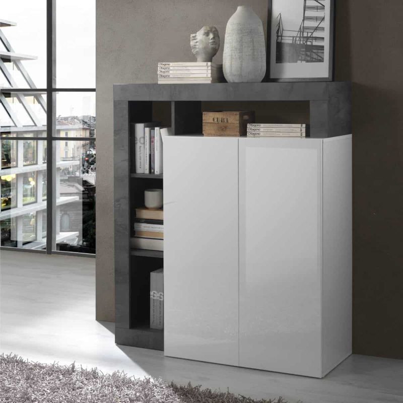 Credenza 2 ante bianco lucido-ossido L.108 P.42- Hamburg