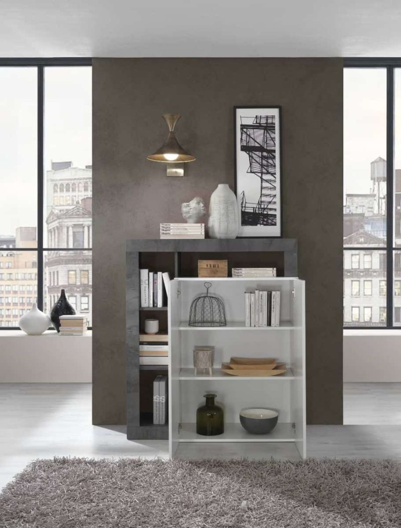 Credenza 2 ante bianco lucido-ossido L.108 P.42- Hamburg - immagine 3