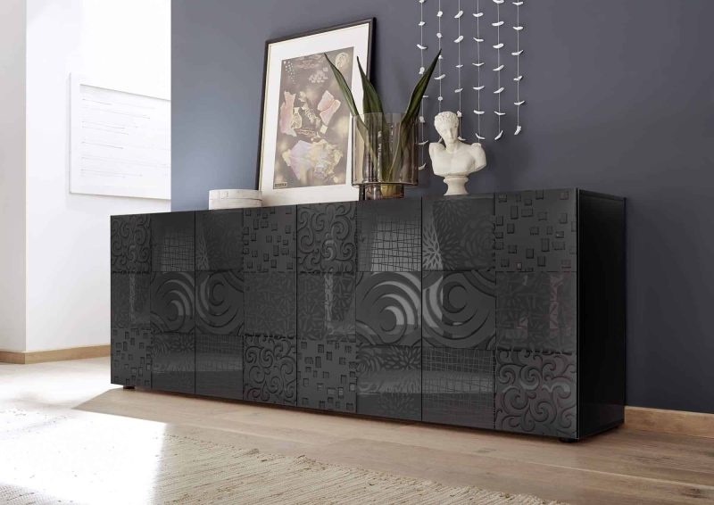 Madia 241 cm con quattro ante in legno Nero samoa serigrafato - Miro - immagine 5