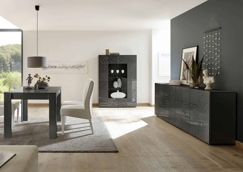 Madia 241 cm con quattro ante in legno Nero samoa serigrafato - Miro - immagine 2
