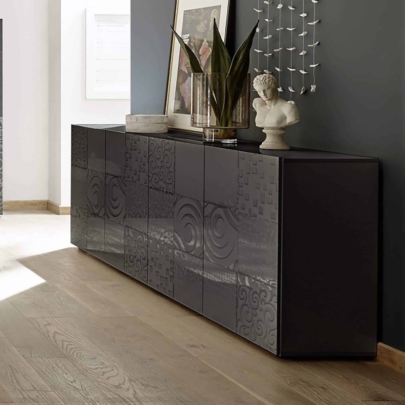 Madia 241 cm con quattro ante in legno Nero samoa serigrafato - Miro
