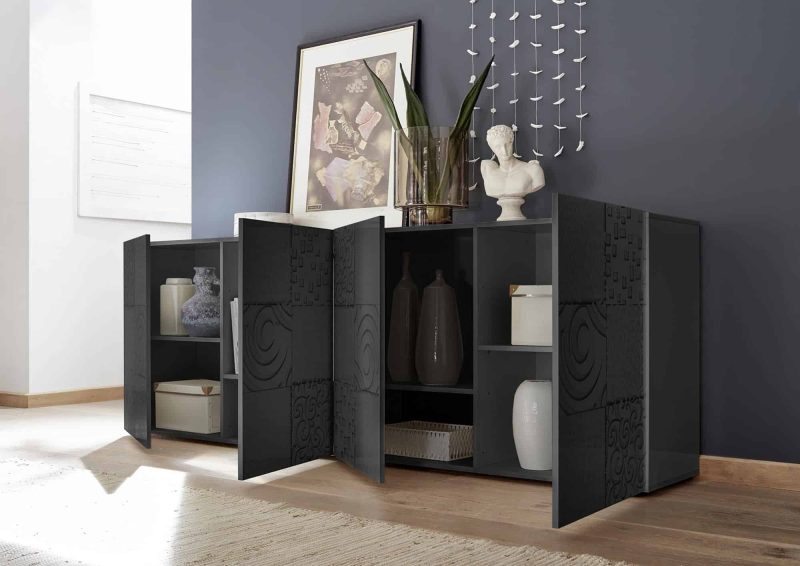 Madia 241 cm con quattro ante in legno Nero samoa serigrafato - Miro - immagine 3