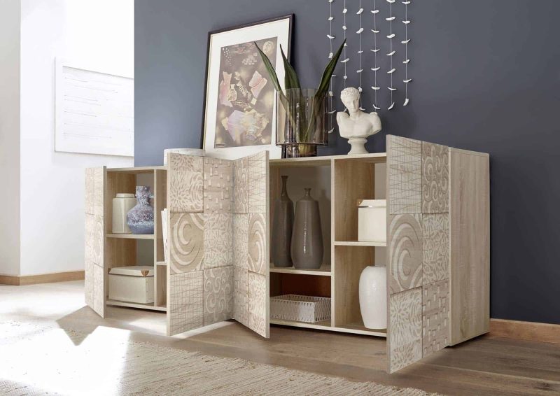 Madia 241 cm con quattro ante in legno rovere samoa serigrafato - Miro - immagine 3
