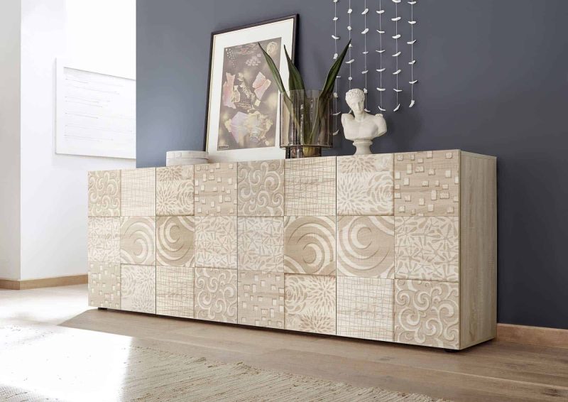 Madia 241 cm con quattro ante in legno rovere samoa serigrafato - Miro