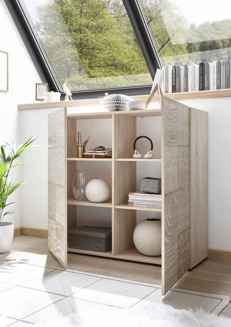 Mobile contenitore 121 cm con due ante in legno rovere samoa serigrafato  - Miro - immagine 2