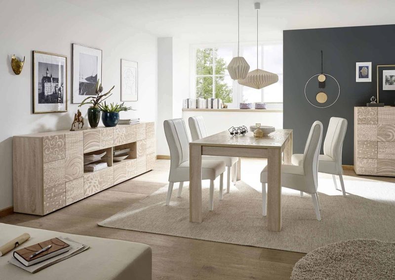 Madia 241 cm con due ante e quattro cassetti bianco rovere serigrafato - Miro - immagine 2