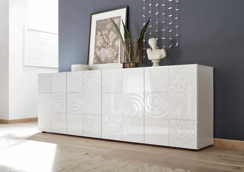 Madia 241 cm con quattro ante in legno bianco samoa serigrafato - Miro - immagine 3
