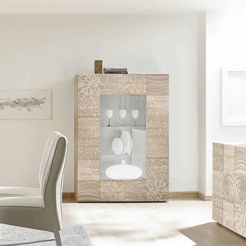 Vetrina 121x166h cm in legno rovere samoa serigrafato con luce led bianca - Miro