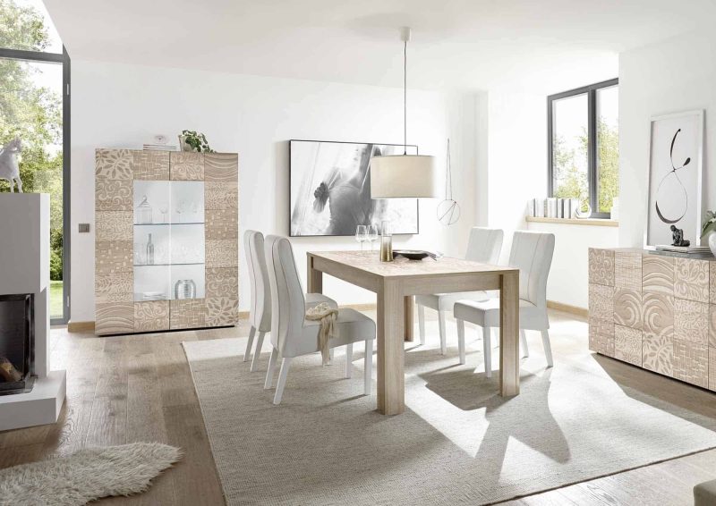Vetrina 121x166h cm in legno rovere samoa serigrafato con luce led bianca - Miro - immagine 4