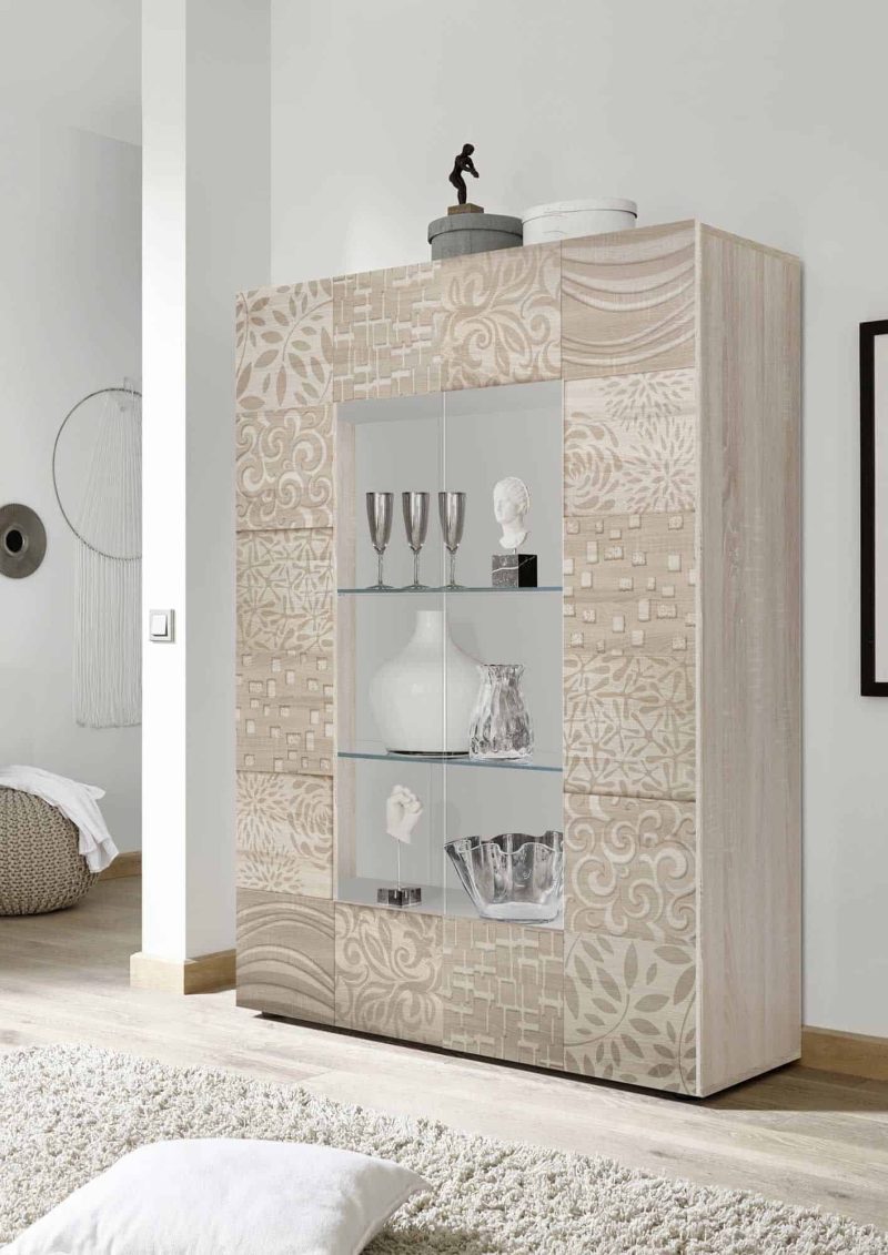 Vetrina 121x166h cm in legno rovere samoa serigrafato con luce led bianca - Miro - immagine 2