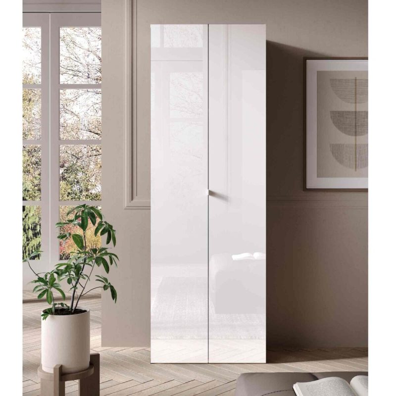 Armadio 2 ante e 3 ripiani H.180 cm, finitura Bianco lucido