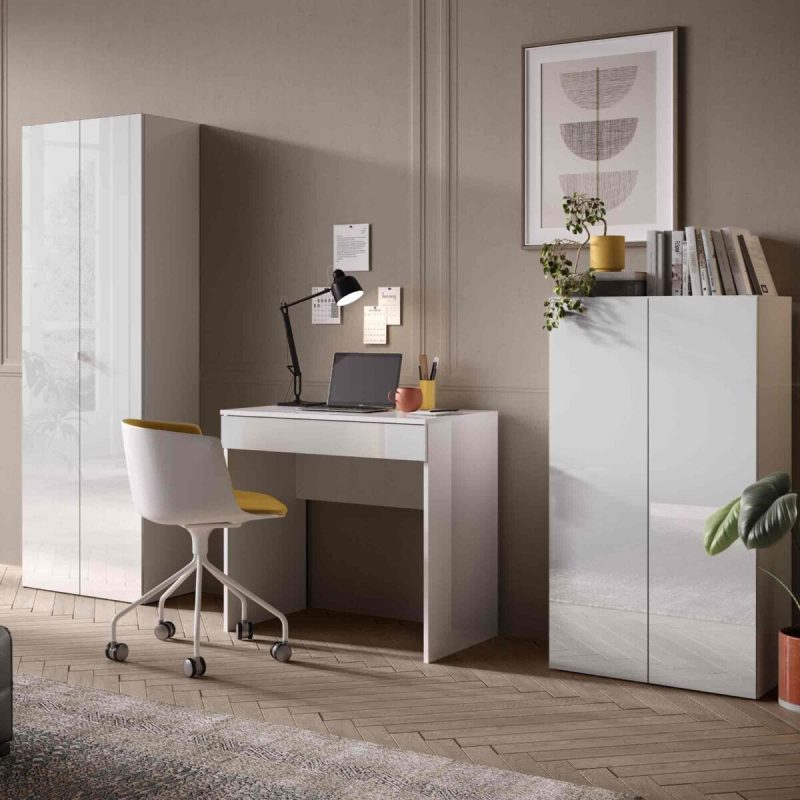 Armadio 2 ante e 3 ripiani H.180 cm, finitura Bianco lucido - immagine 2