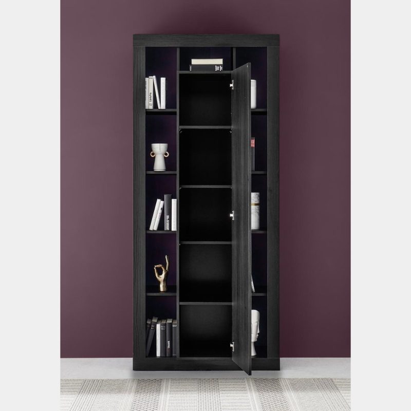 Credenza, colonna a 1 anta moderna, finitura Nero frassinato - immagine 3