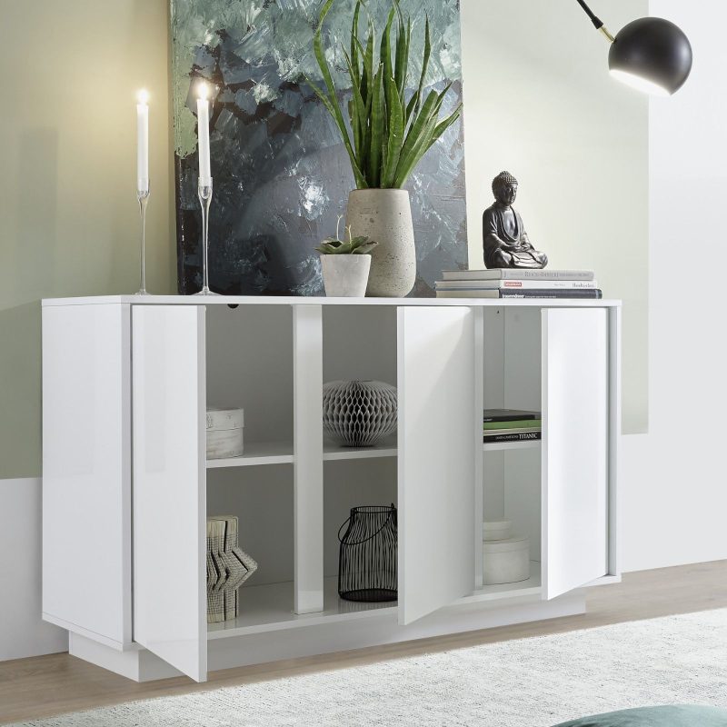 Madia 138x79h cm con 3 ante in legno bianco lucido - Carrara - immagine 2