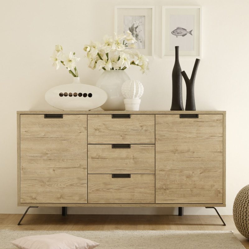 Madia 156 cm con due ante e tre cassetti in legno rovere sherwood - Kara
